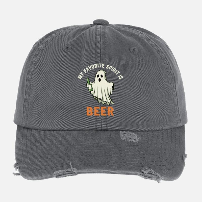 Humorous ghost drink print Flexfit Vintage Destroyed Cap
