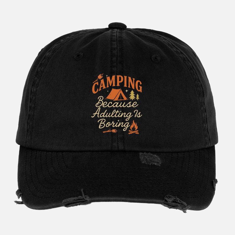 Camping Because adulthood is boring Flexfit Vintage Destroyed Cap
