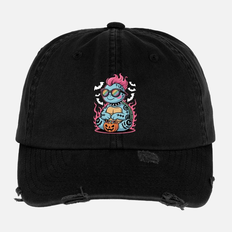 Tortue punk d’Halloween avec panier de citrouille Casquette vintage effet usé Flexfit