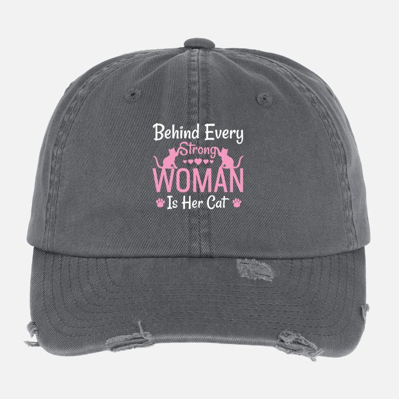 Hinter jeder starken Frau steckt ihre Katze Flexfit Vintage Destroyed Cap