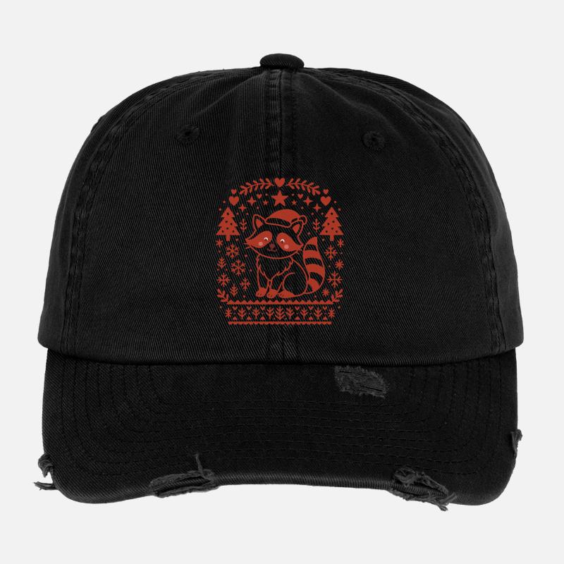 Christmas Raccoon Pattern Design Flexfit Vintage Destroyed Cap