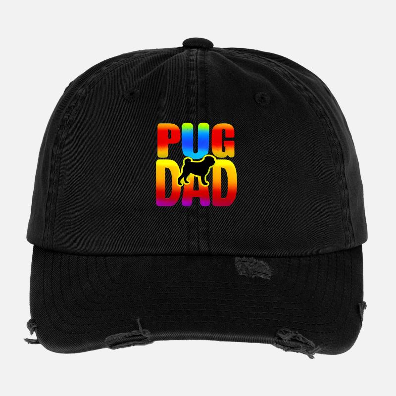 Pug Dad Rainbow Pitbull, Dog Lover  Flexfit Vintage Destroyed Cap