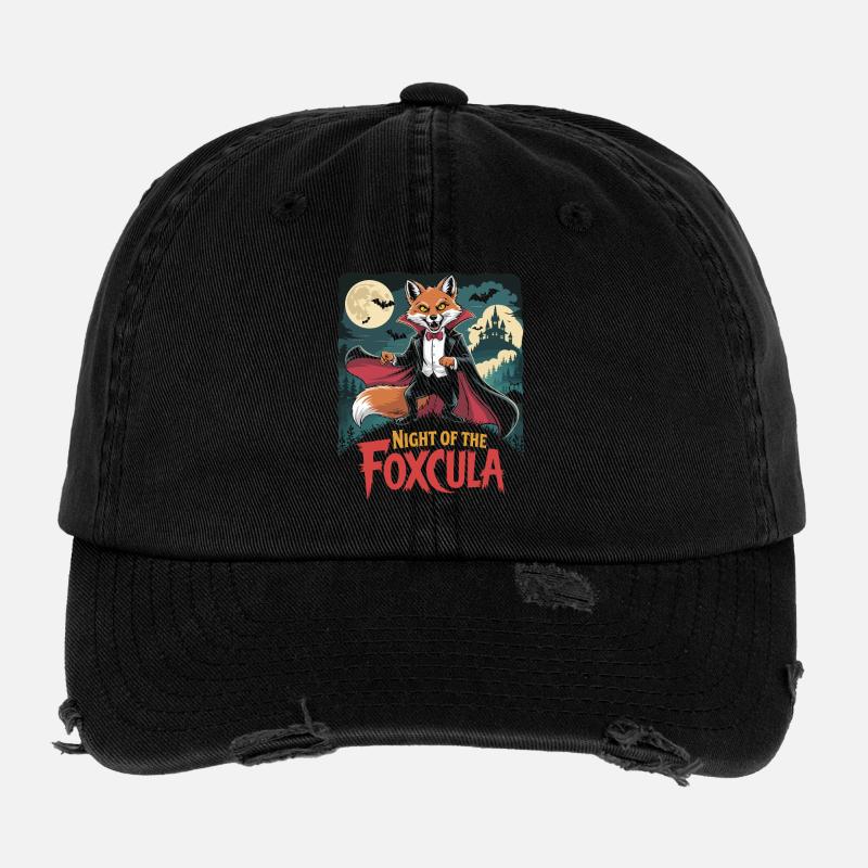 Night of Foxcula Fox Halloween Design Flexfit Vintage Destroyed Cap