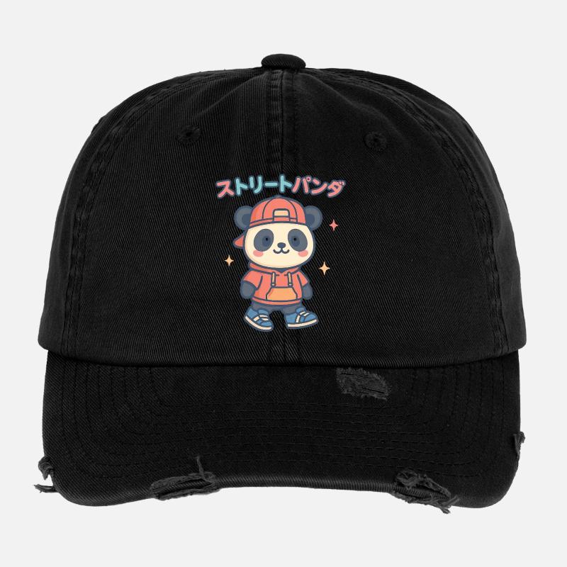 Street Panda Pullover Hoodie Flexfit Vintage Destroyed Cap
