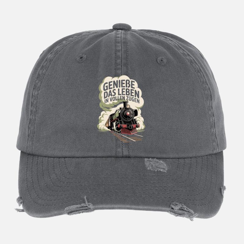 Bahn Genieße Das Leben In Vollen Zügen Eisenbahn Flexfit Vintage Destroyed Cap