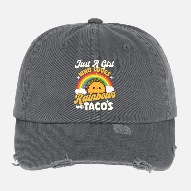Nur ein Mädchen, das Regenbögen und Tacos liebt Flexfit Vintage Destroyed Cap