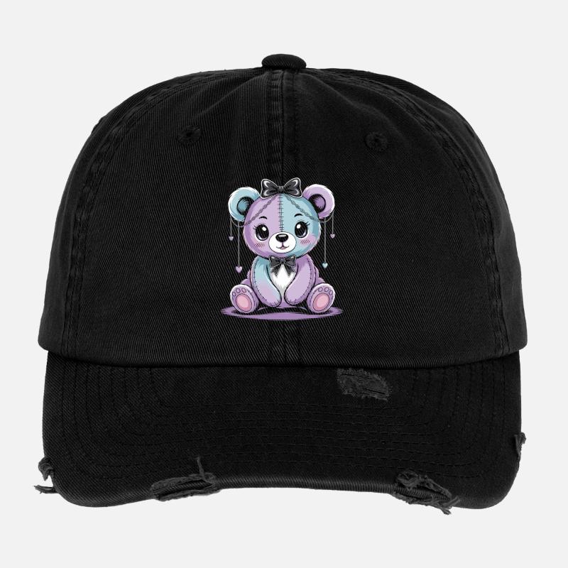 Kawaii Pastel Goth Patched Bear Flexfit Vintage Destroyed Cap