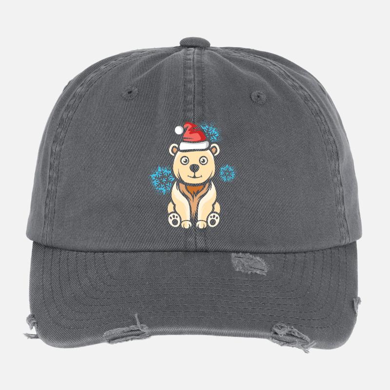Weihnachts Eisbär mit Schneeflocken Flexfit Vintage Destroyed Cap