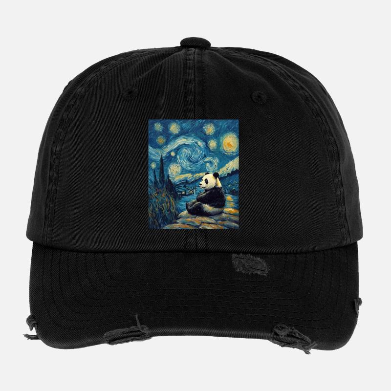 Panda Ours Style Van Gogh Nuit étoilée Casquette vintage effet usé Flexfit