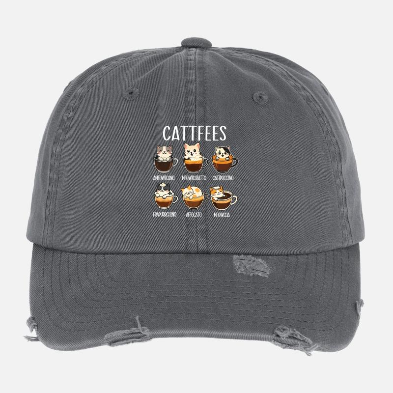 Cattfees Coffee Pun Cat Lover Humor Flexfit Vintage Destroyed Cap