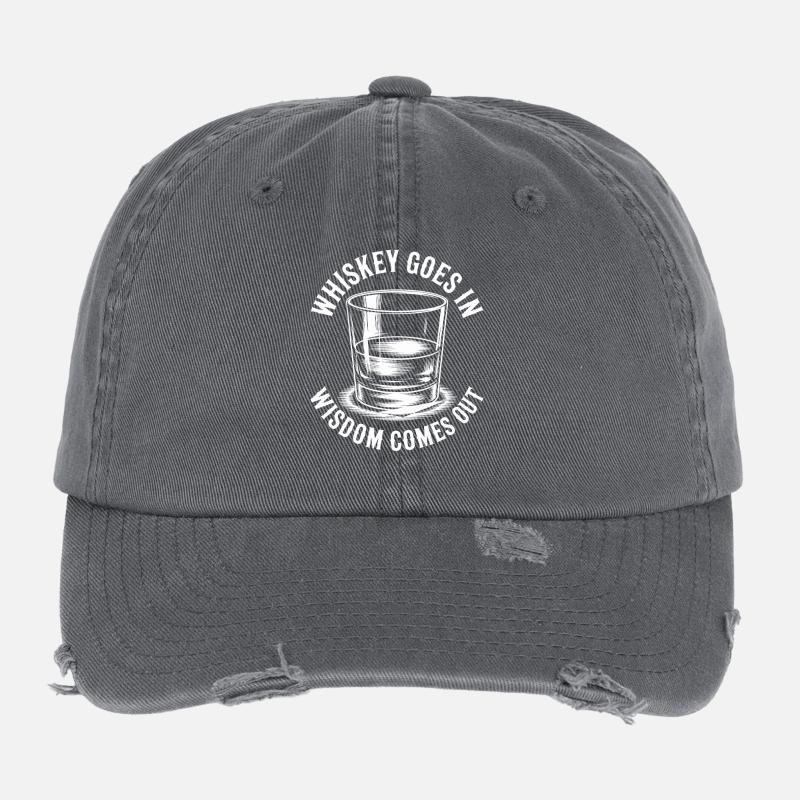 Whiskey Goes In Wisdom Comes Out Flexfit Vintage Destroyed Cap