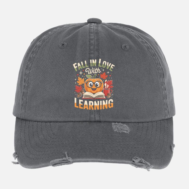 Fall In Love With Teaching Fall Teacher Flexfit Vintage Destroyed Cap