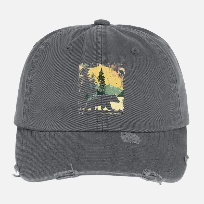 Retro Outdoor Wilderness Bärenbäume Flexfit Vintage Destroyed Cap