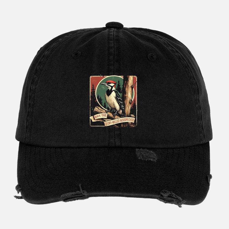 Elfenbein Specht Vogelbeobachter Flexfit Vintage Destroyed Cap