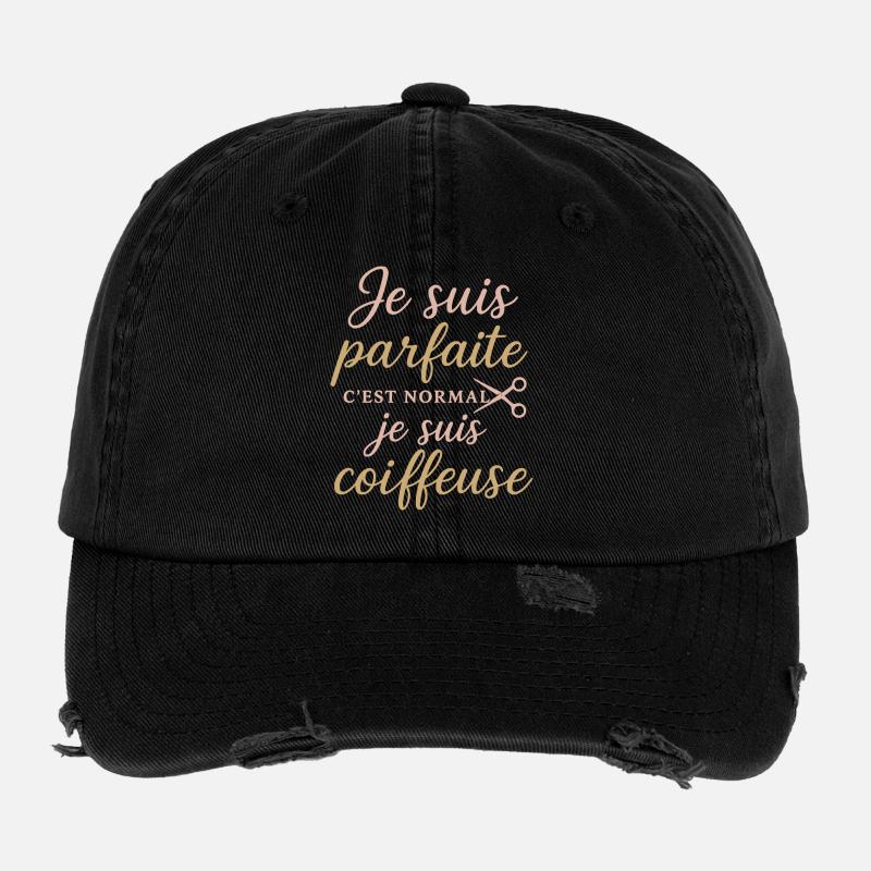 Je suis parfaite, coiffeuse fière - Casquette vintage effet usé Flexfit - noir