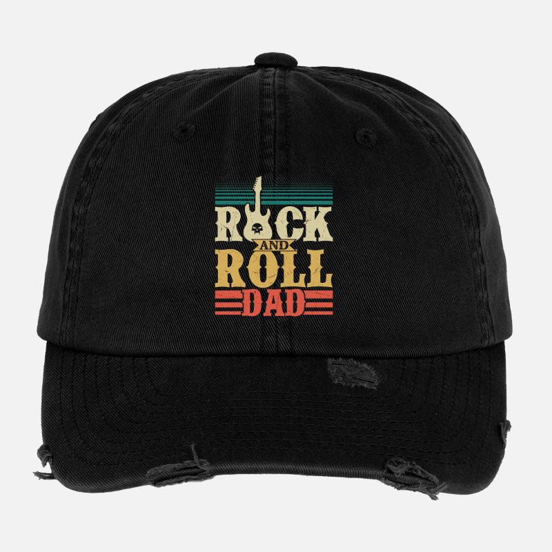 Rock 'n Roll Dad Rock Band Guitar Music Flexfit Vintage Destroyed Cap