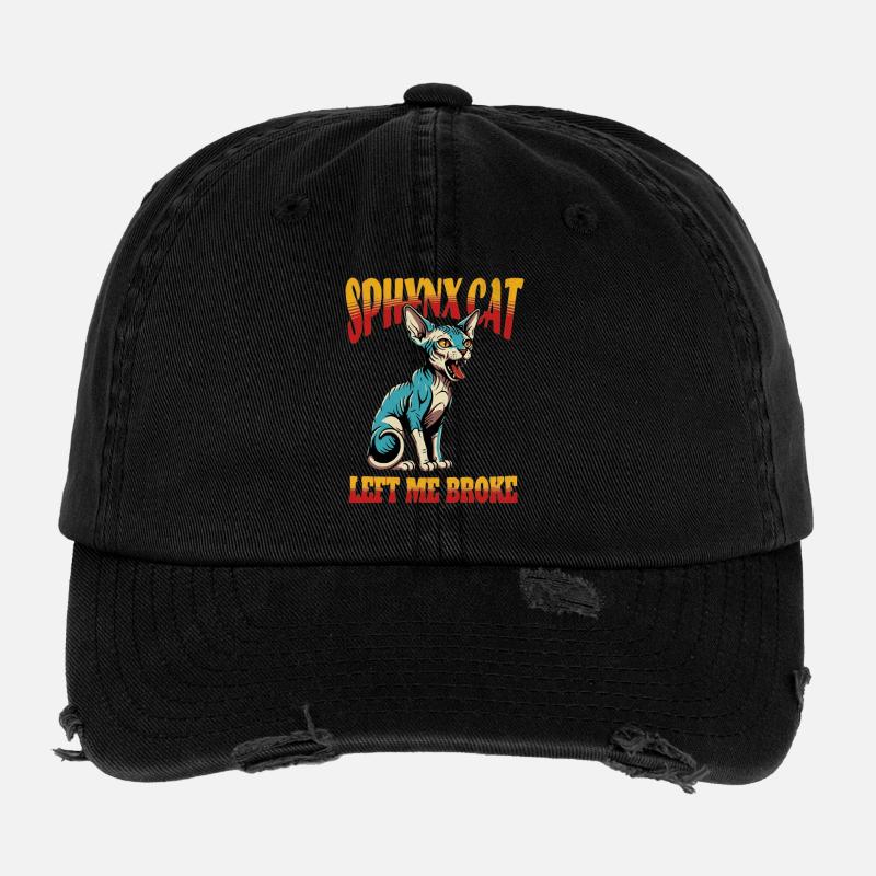 Sphynx Katze lustig - Flexfit Vintage Destroyed Cap - Schwarz