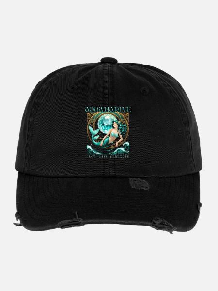 Birthstone March Aquamarine - Flexfit Vintage Destroyed Cap - black - Front