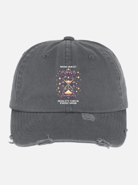 Quête principale : Rappel à la réalité toutes les heures | Rêve lucide - Casquette vintage effet usé Flexfit - charbon - Devant