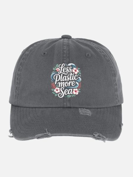 Moins de plastique, plus de mer – Design environnemental, Fleurs - Casquette vintage effet usé Flexfit - charbon - Devant