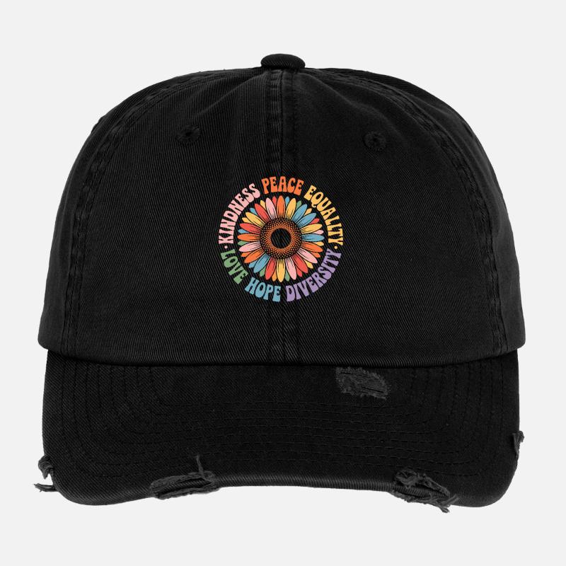 Kindness Peace Equality Love Hope Diversity Flexfit Vintage Destroyed Cap