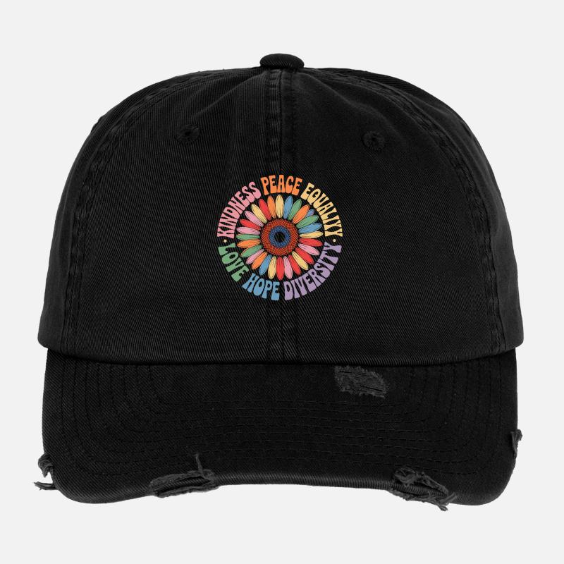 Sonnenblume Frieden Liebe Hoffnung Diversität Flexfit Vintage Destroyed Cap