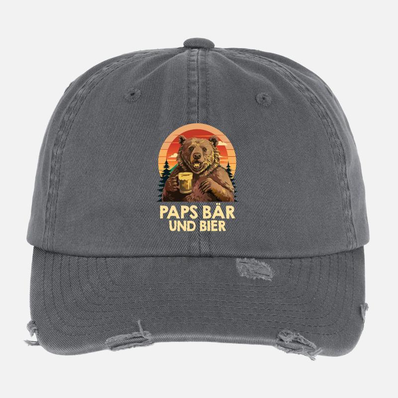 Werdender Vater PAPS BÄR UND BIER Lustiges Flexfit Vintage Destroyed Cap