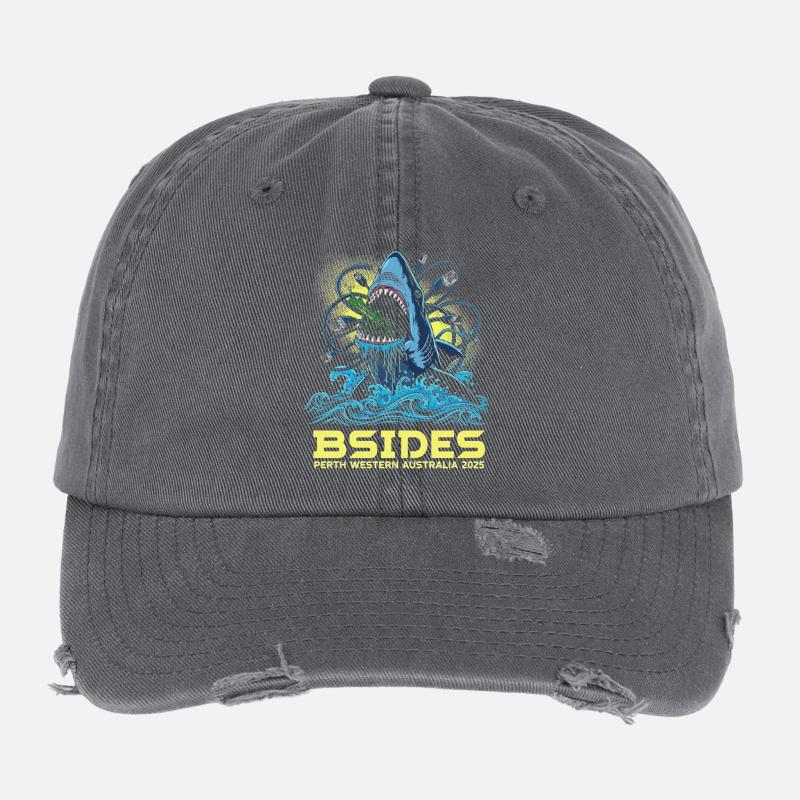 Shark Beat BSIDES Perth 2025 Flexfit Vintage Destroyed Cap