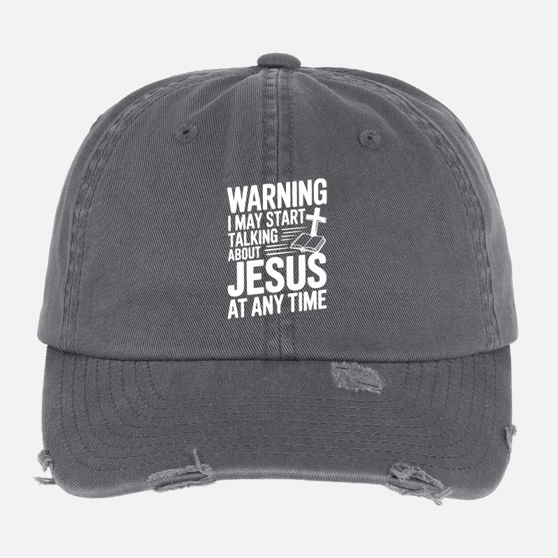 Warnung: Ich kann jederzeit anfangen, über Jesus zu sprechen Flexfit Vintage Destroyed Cap