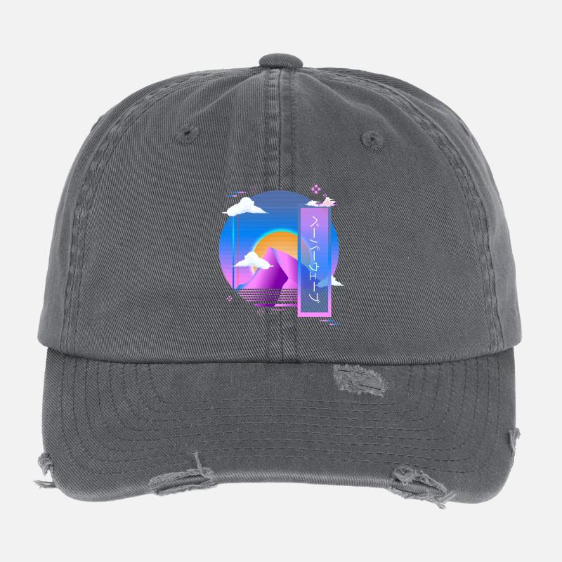 Vaporwave Pastell Gothic-Stil Ästhetischer Mix aus Retro Flexfit Vintage Destroyed Cap