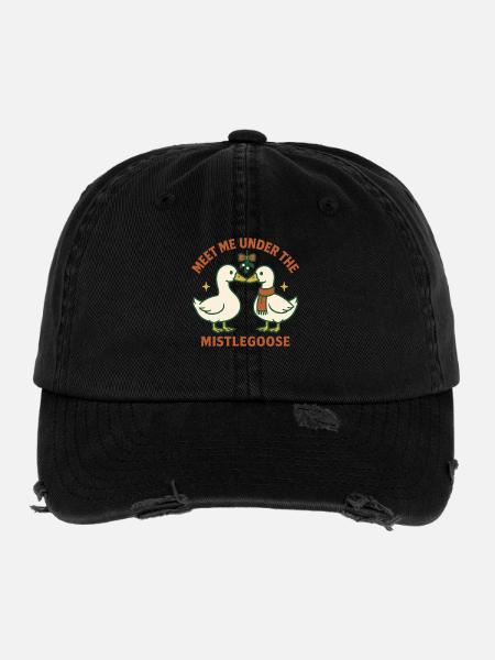 Weihnachtsgans Triff mich unter der Mistelgans - Flexfit Vintage Destroyed Cap - Schwarz - Vorne