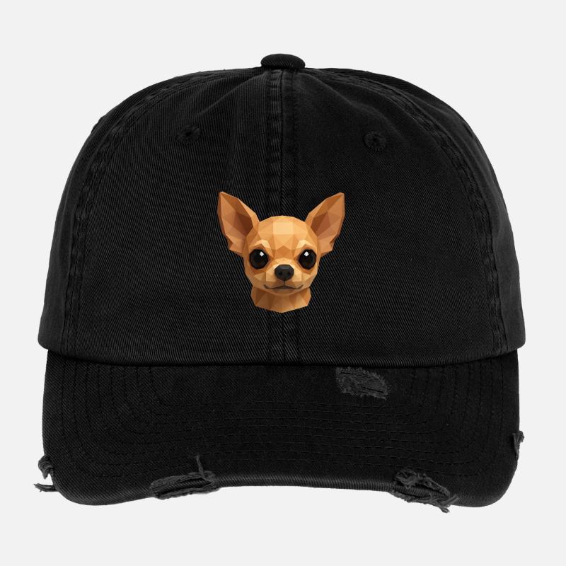 Cute Chihuahua – Polygon Dog Design Flexfit Vintage Destroyed Cap