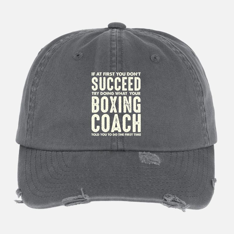 Boxing Coach Saying Typography Print Flexfit Vintage Destroyed Cap