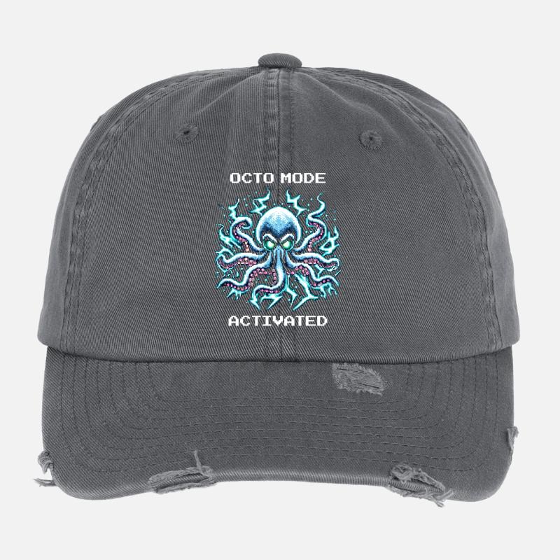 Octopus Mode Enabled | Kraken Gaming Humor Flexfit Vintage Destroyed Cap