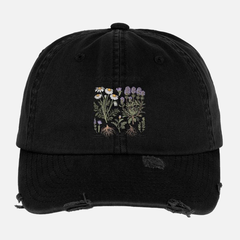 Medicinal Plants Chamomile Thyme Vintage Flexfit Vintage Destroyed Cap