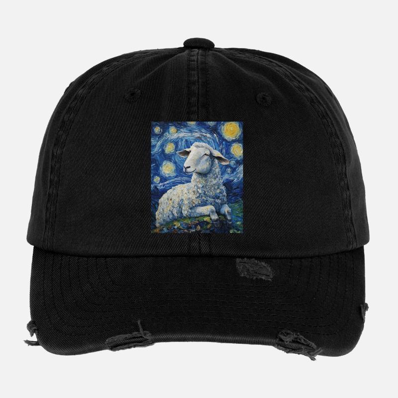 Mouton style Van Gogh Nuit étoilée Casquette vintage effet usé Flexfit