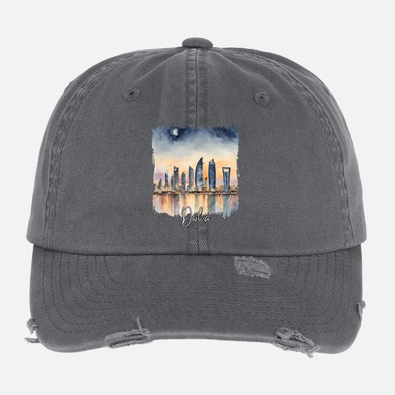 Aquarelle de Doha, Doha Qatar Casquette vintage effet usé Flexfit