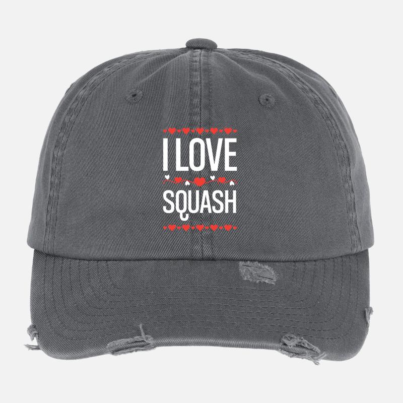 I Love Squash Heart Design Flexfit Vintage Destroyed Cap