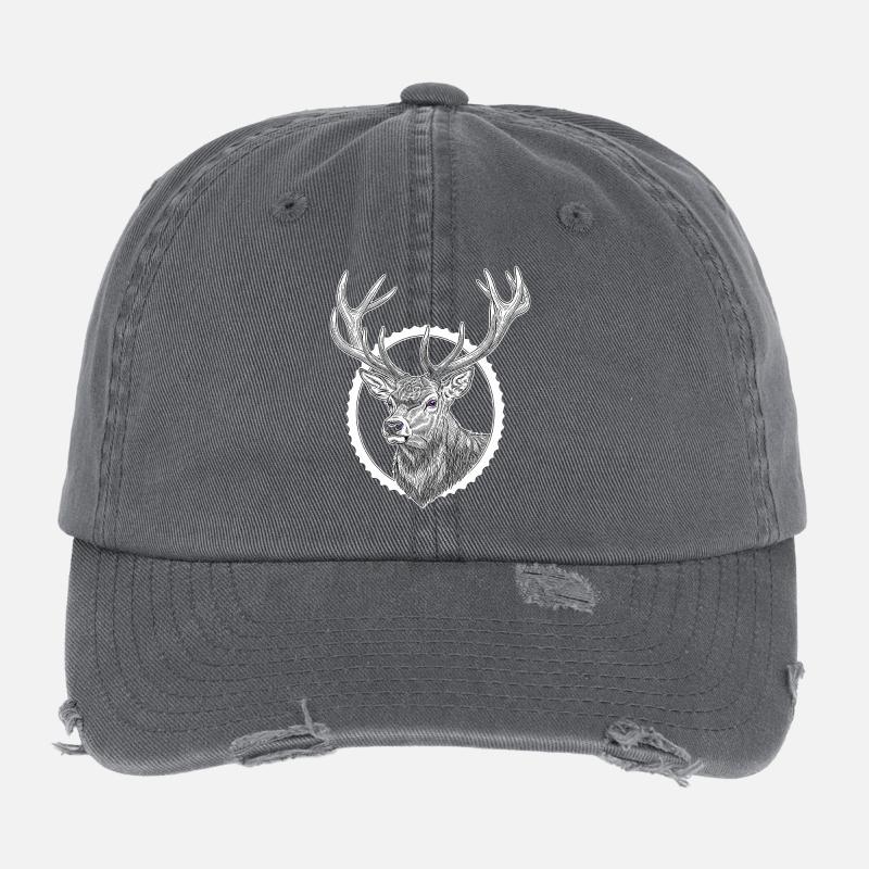 Hirsch Guckt aus Riss - Wald Jäger Geschenk Flexfit Vintage Destroyed Cap