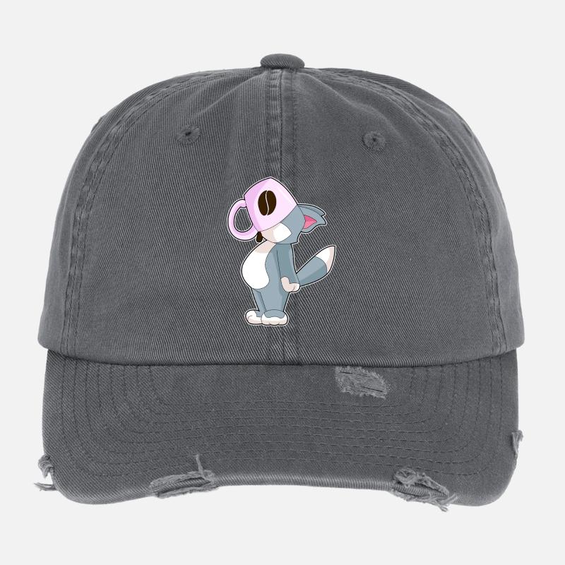 Katze Kaffee Tasse Flexfit Vintage Destroyed Cap