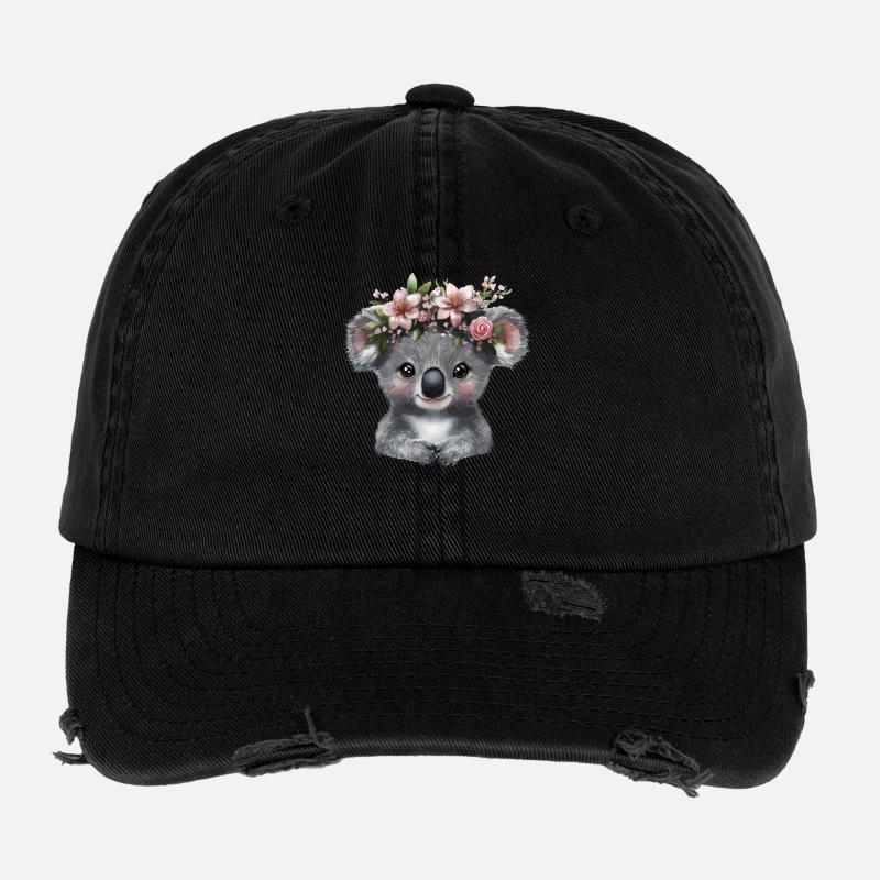 Koala mit Blütenkrone Illustration Flexfit Vintage Destroyed Cap