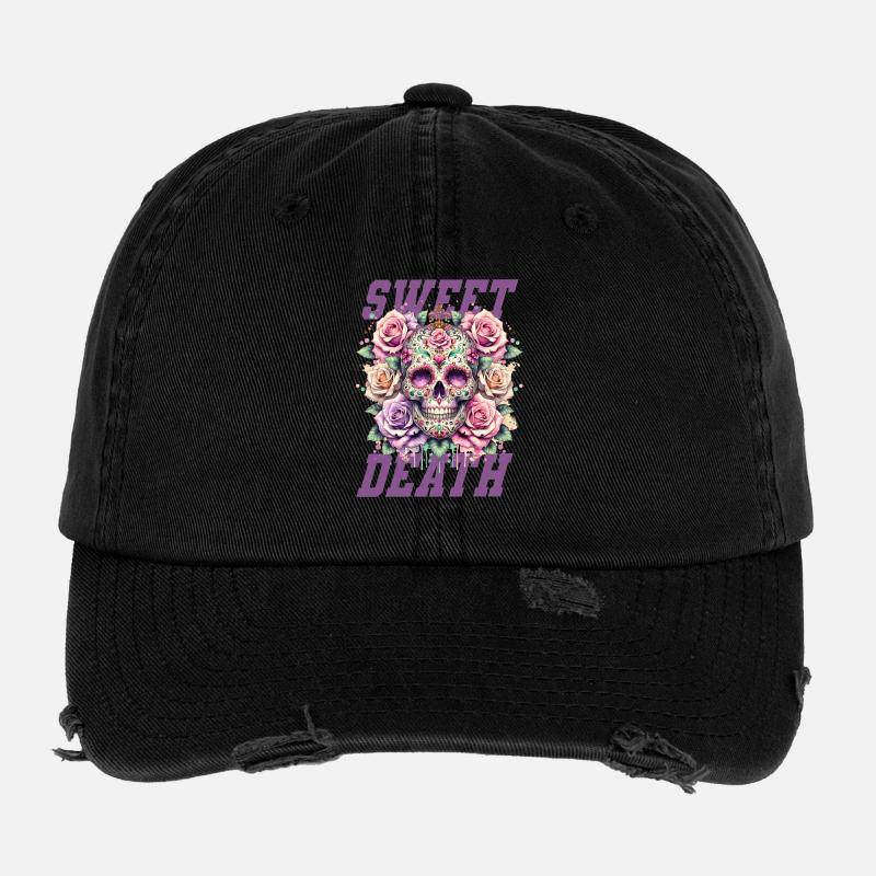 Blumen Schädel Schönheit Blühen Flexfit Vintage Destroyed Cap