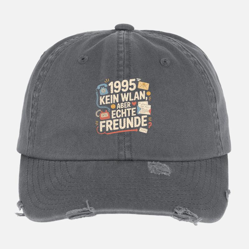 1995 Kein WLAN, aber echte Freunde Flexfit Vintage Destroyed Cap