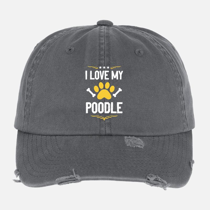 I Love My Poodle Flexfit Vintage Destroyed Cap