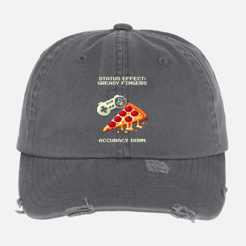 Status Effect: Greasy Fingers | Pizza Aim Humor Flexfit Vintage Destroyed Cap