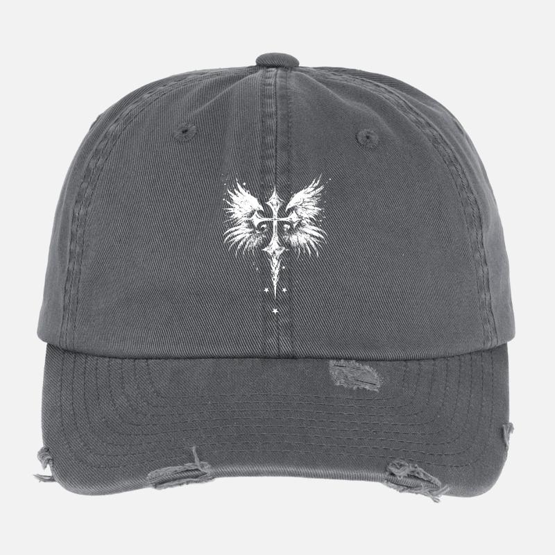 Kreuz Goth Gothic Emo Flexfit Vintage Destroyed Cap
