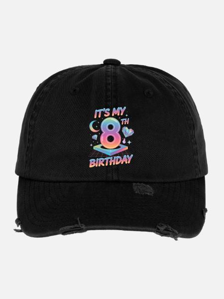 It's My 8th Birthday K-Pop Aesthetic - Flexfit Vintage Destroyed Cap - Schwarz - Vorne