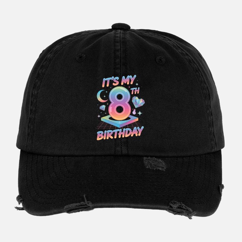 It's My 8th Birthday K-Pop Aesthetic Flexfit Vintage Destroyed Cap