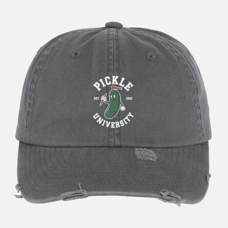 Pickle University Est 1892 Campus Humor Flexfit Vintage Destroyed Cap