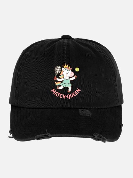 Match Queen Einhorn Tennis Shirt Mädchen - Flexfit Vintage Destroyed Cap - Schwarz - Vorne
